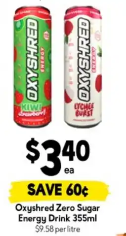 Drakes Oxyshred zero sugar energy drink offer
