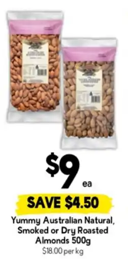 Drakes Yummy australian natural, smoked or dry roasted almonds offer