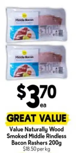 Drakes Value Naturally Wood Smoked Middle Rindless Bacon Rashers offer