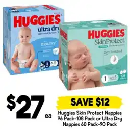 Drakes Huggies skin protect nappies or ultra dry nappies offer