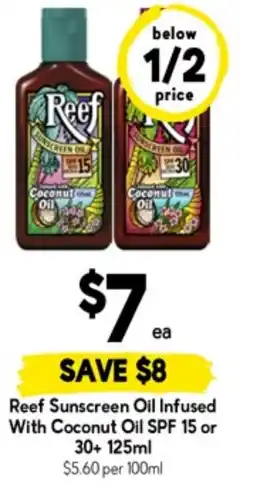 Drakes Reef sunscreen oil infused with coconut oil spf 15 or 30+ 125ml offer