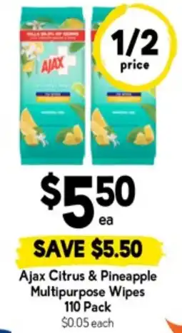 Drakes Ajax citrus & pineapple multipurpose wipes offer