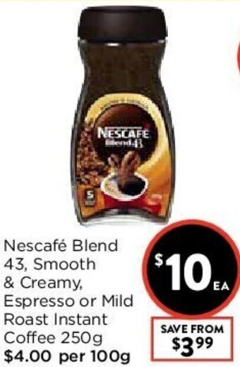 Foodworks Nescafé Blend 43, Smooth & Creamy, Espresso Or Mild Roast Instant Coffee 250g offer