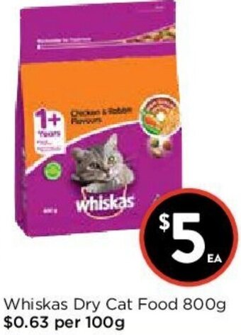 Foodworks Whiskas Dry Cat Food 800g offer