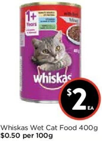 Foodworks Whiskas Wet Cat Food 400g offer