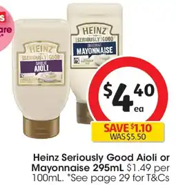 Coles Heinz Seriously Good Aioli or Mayonnaise offer