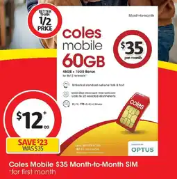 Coles Coles mobile month-to-month sim offer