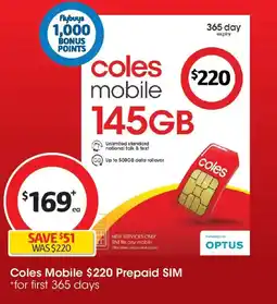 Coles Coles mobile prepaid sim offer