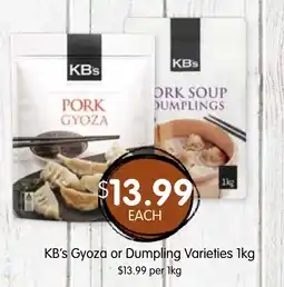 Spudshed Kb's gyoza or dumpling varieties offer