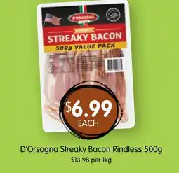 Spudshed D'orsogna streaky bacon rindless offer