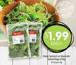 Spudshed Baby spinach or mesculin salad bags offer