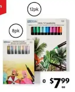 ALDI Twin tip markers 12pk, watercolour brush ink markers 8pk or watercolour paint set offer