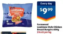 ALDI Farmwood louisiana style chicken breast burgers offer