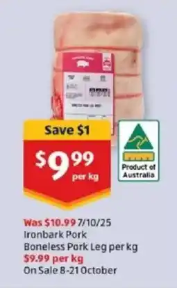 ALDI Ironbark pork boneless pork leg offer