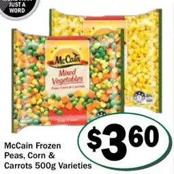 Friendly Grocer McCain Frozen Peas, Corn & Carrots Varieties offer