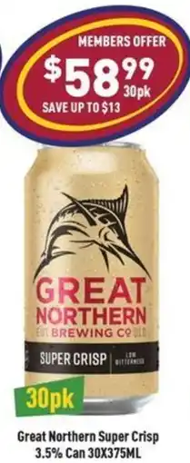 Liquor Legends Great Northern Super Crisp 3.5% Can offer