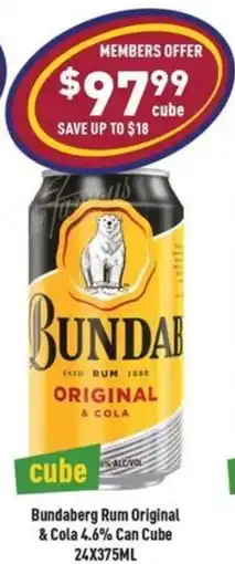 Liquor Legends Bundaberg Rum Original & Cola 4.6% Can Cube offer