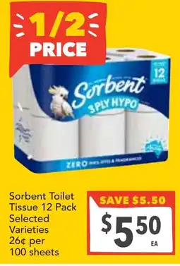 Supa Valu Sorbent Toilet TissueSelected Varieties offer