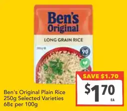 Supa Valu Ben's Original Plain Rice Selected Varieties offer