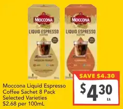 Supa Valu Moccona Liquid Espresso Coffee Sachet Selected Varieties offer