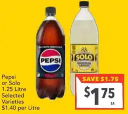 Supa Valu Pepsi or Solo Selected Varieties offer