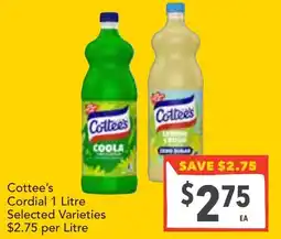 Supa Valu Cottee's Cordial Selected Varieties offer