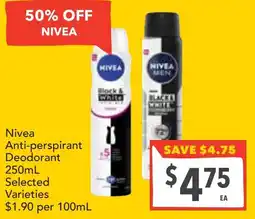 Supa Valu Nivea Anti-perspirant Deodorant Selected Varieties offer