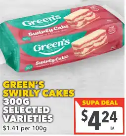 Supa Valu Green's swirly cakes selected varieties offer