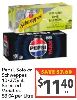 Supa Valu Pepsi, solo or schweppes selected varieties offer