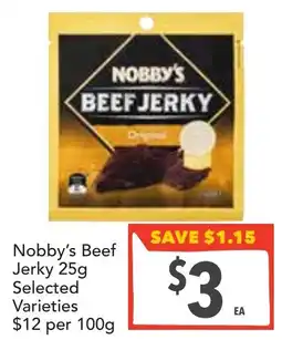 Supa Valu Nobby's beef jerky selected varieties offer