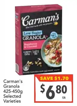 Supa Valu Carman's granola selected varieties offer