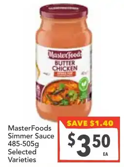 Supa Valu Masterfoods simmer sauce selected varieties offer