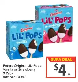 Supa Valu Peters original lil' pops vanilla or strawberry offer