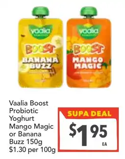 Supa Valu Vaalia boost probiotic yoghurt mango magic or banana buzz offer