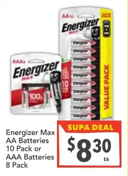 Supa Valu Energizer max aa batteries 10 pack or aaa batteries 8 pack offer