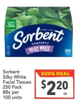 Supa Valu Sorbent silky white facial tissues offer