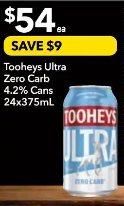 Supa Valu Tooheys ultra zero carb 4.2% offer