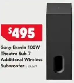 Harvey Norman Sony bravia 100w theatre sub 7 additional wireless subwoofer offer