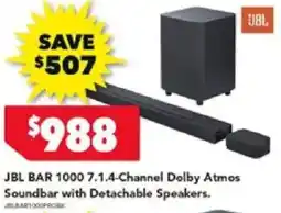 Harvey Norman JBL BAR 1000 7.1.4-Channel Dolby Atmos Soundbar with Detachable Speakers offer