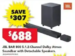Harvey Norman JBL BAR 800 5.1.2-Channel Dolby Atmos Soundbar with Detachable Speakers offer