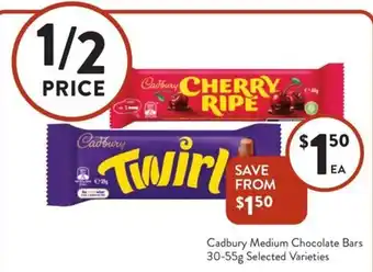 Foodworks Cadbury Medium Chocolate Bars Selected Varieties offer