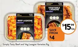 Foodworks Simply Tasty Beef and Veg Lasagne Varieties offer