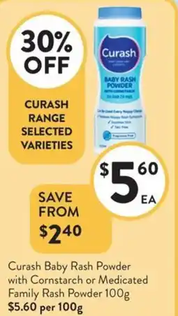 Foodworks Curash Baby Rash Powder with Cornstarch or Medicated Family Rash Powder offer