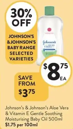 Foodworks Johnson's & Johnson's Aloe Vera & Vitamin E Gentle Soothing Moisturising Baby Oil offer