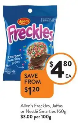 Foodworks Allen's Freckles, Jaffas or Nestlé Smarties offer