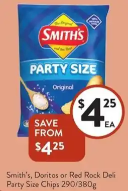 Foodworks Smith's, Doritos or Red Rock Deli Party Size Chips offer