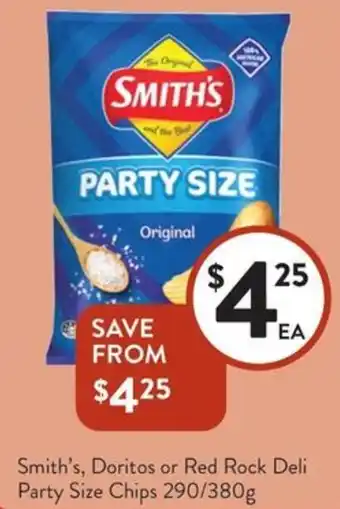 Foodworks Smith's, Doritos or Red Rock Deli Party Size Chips offer