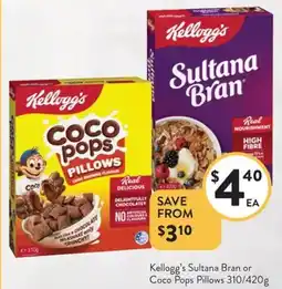 Foodworks Kellogg's Sultana Bran or Coco Pops Pillows offer