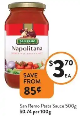 Foodworks San Remo Pasta Sauce offer