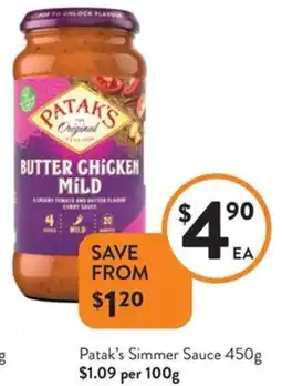 Foodworks Patak's Simmer Sauce offer